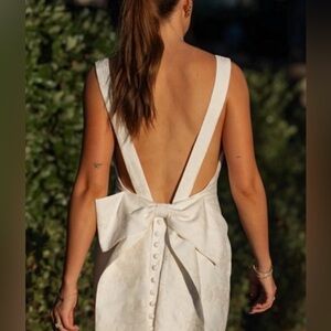 YLLW the label jacquard open back bow mini dress medium